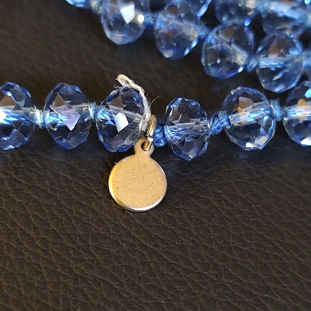 VTG Style Light Sapphire Sky Blue Transparent Faceted Crystal Beads 48" Necklace - Picture 5 of 5